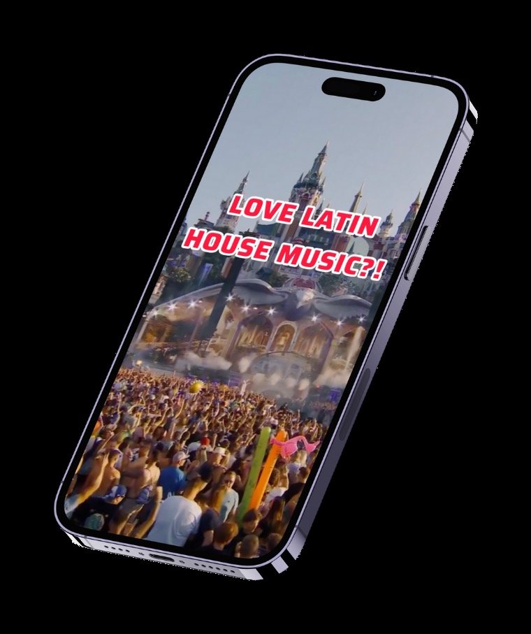 Ad creative on a phone about latin house music