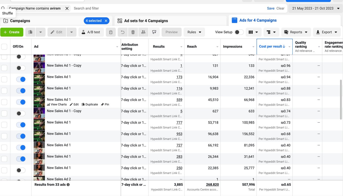 Meta ads manager campaign overview