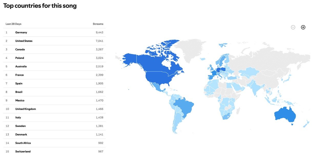 Map of top streaming countries