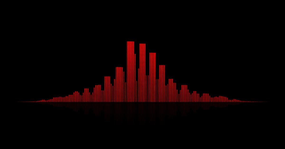 Dark graphic with red rising bars made of sound waves